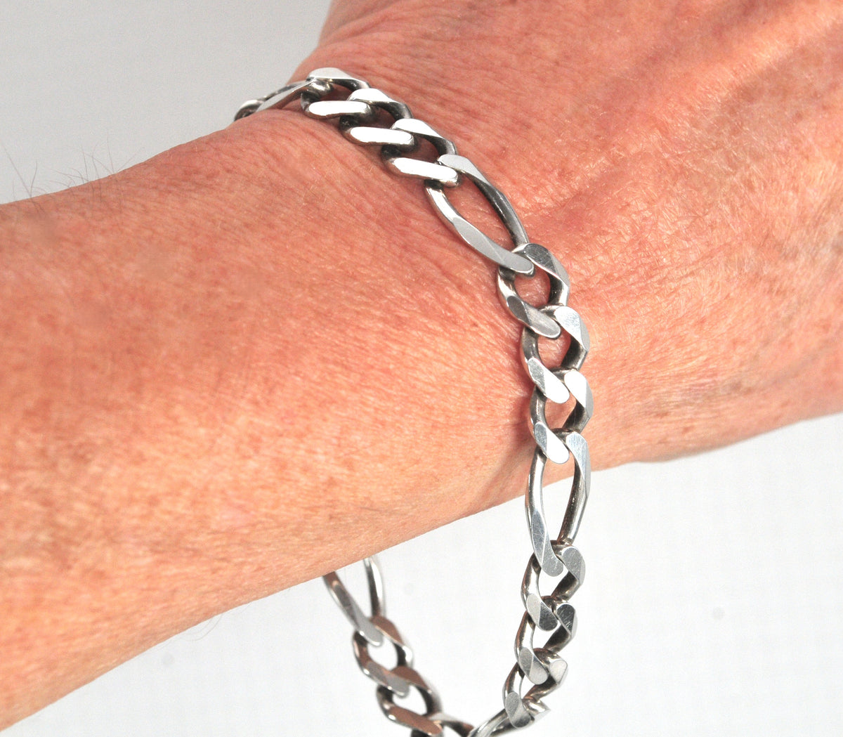 Sterling Silver 8.5mm Figaro Bracelet | 925 Italy Chain Bracelet