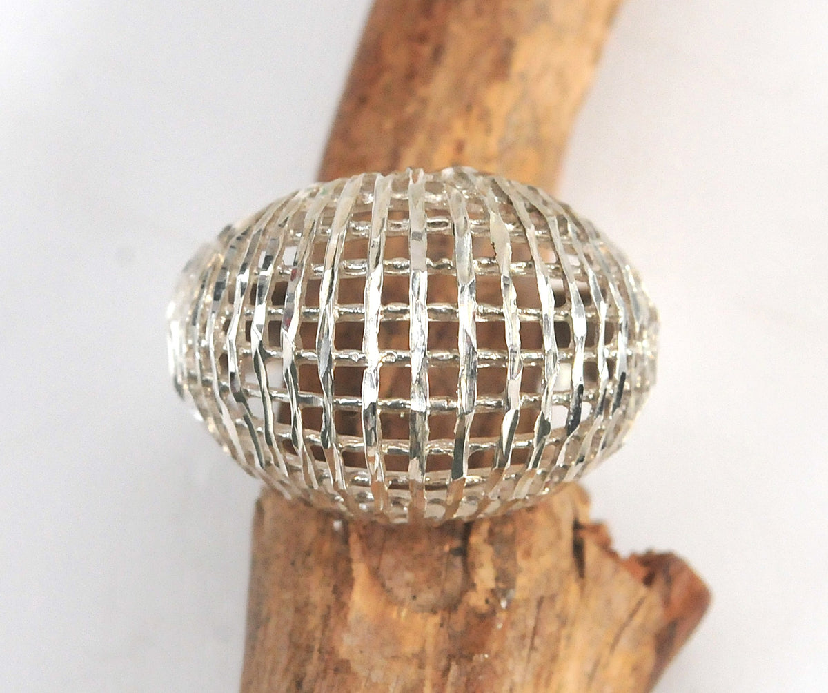 Sterling Silver Diamond Cut Weaved Dome Ring