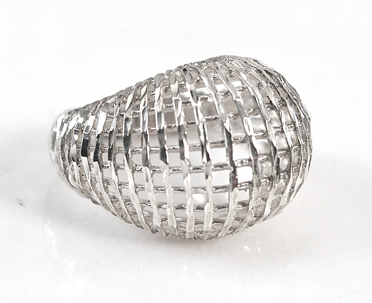 Sterling Silver Diamond Cut Weaved Dome Ring