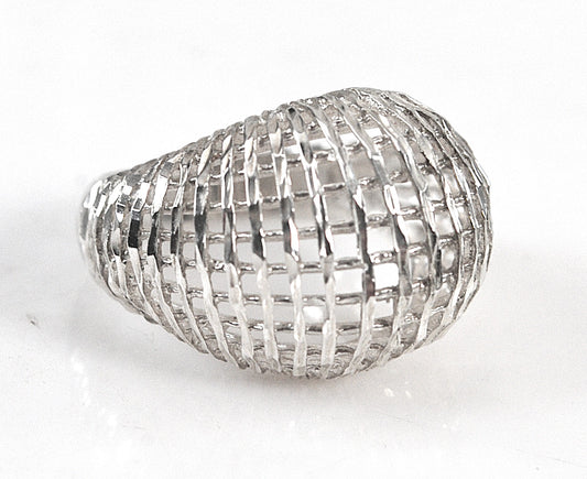 Sterling Silver Diamond Cut Weaved Dome Ring