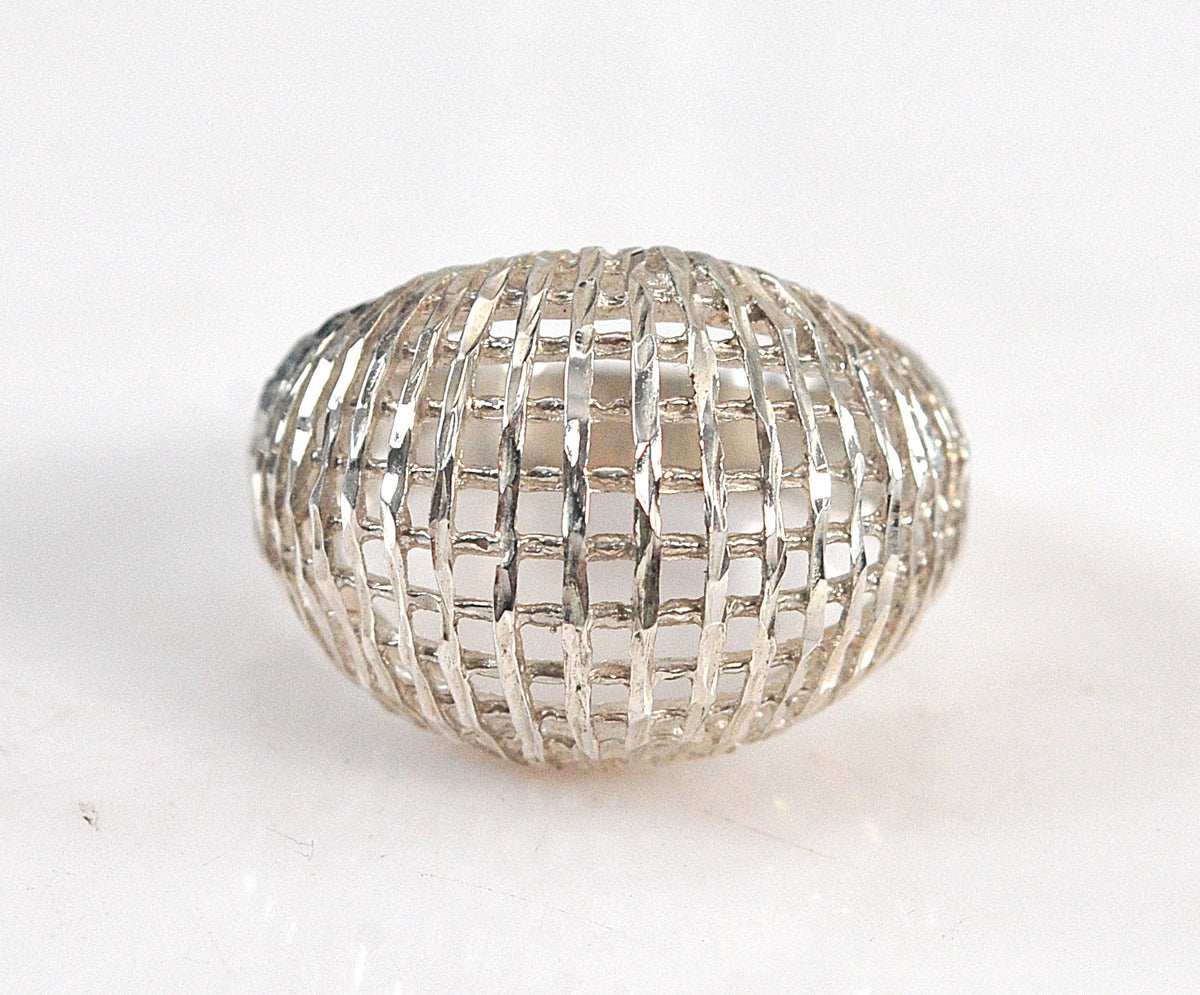 Sterling Silver Diamond Cut Weaved Dome Ring