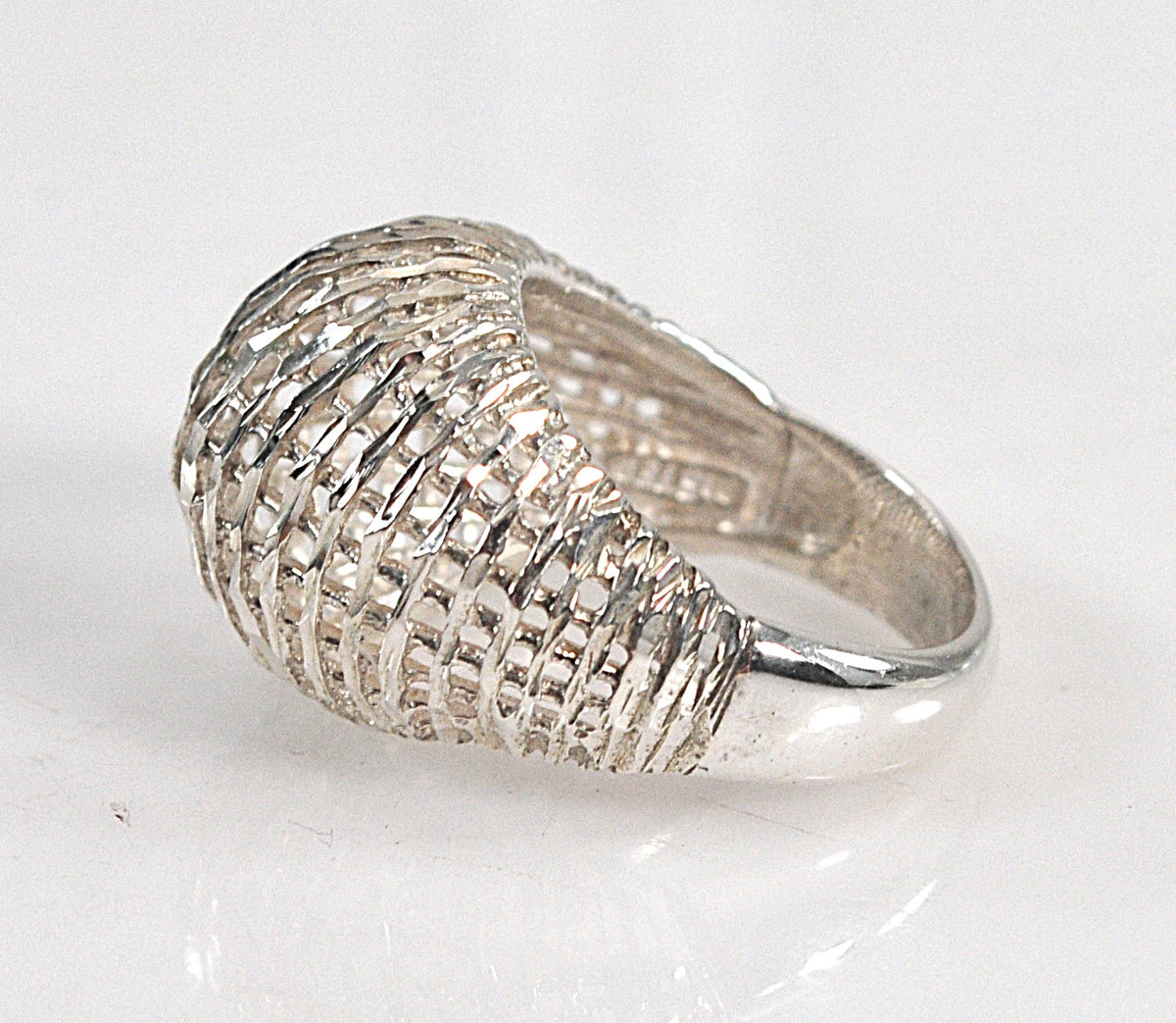 Sterling Silver Diamond Cut Weaved Dome Ring