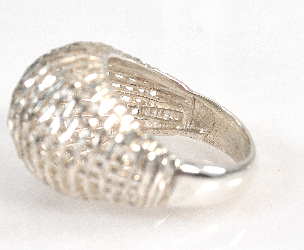 Sterling Silver Diamond Cut Weaved Dome Ring