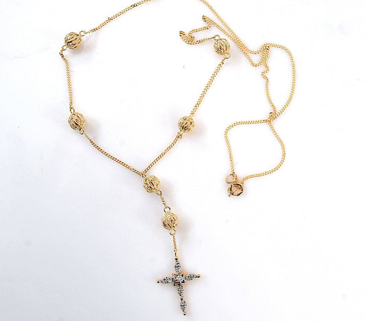 14K Gold Diamond Cross Necklace