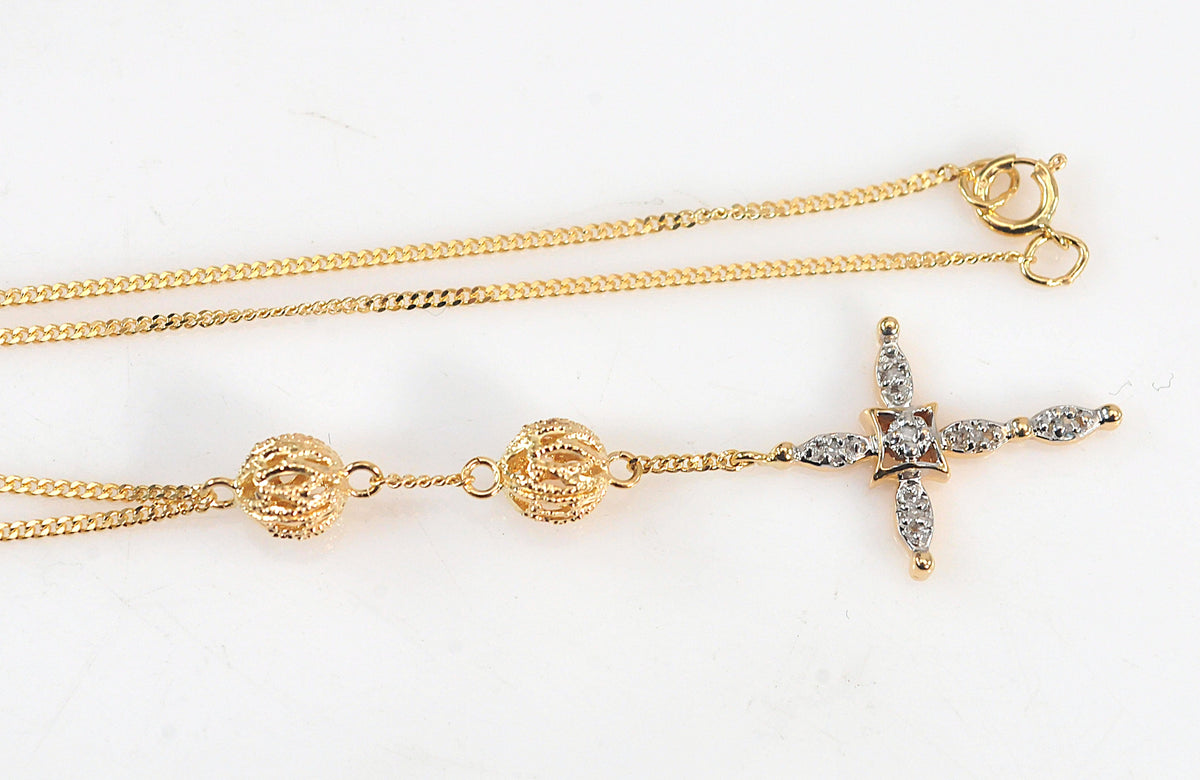 14K Gold Diamond Cross Necklace