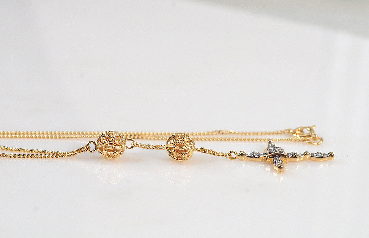 14K Gold Diamond Cross Necklace