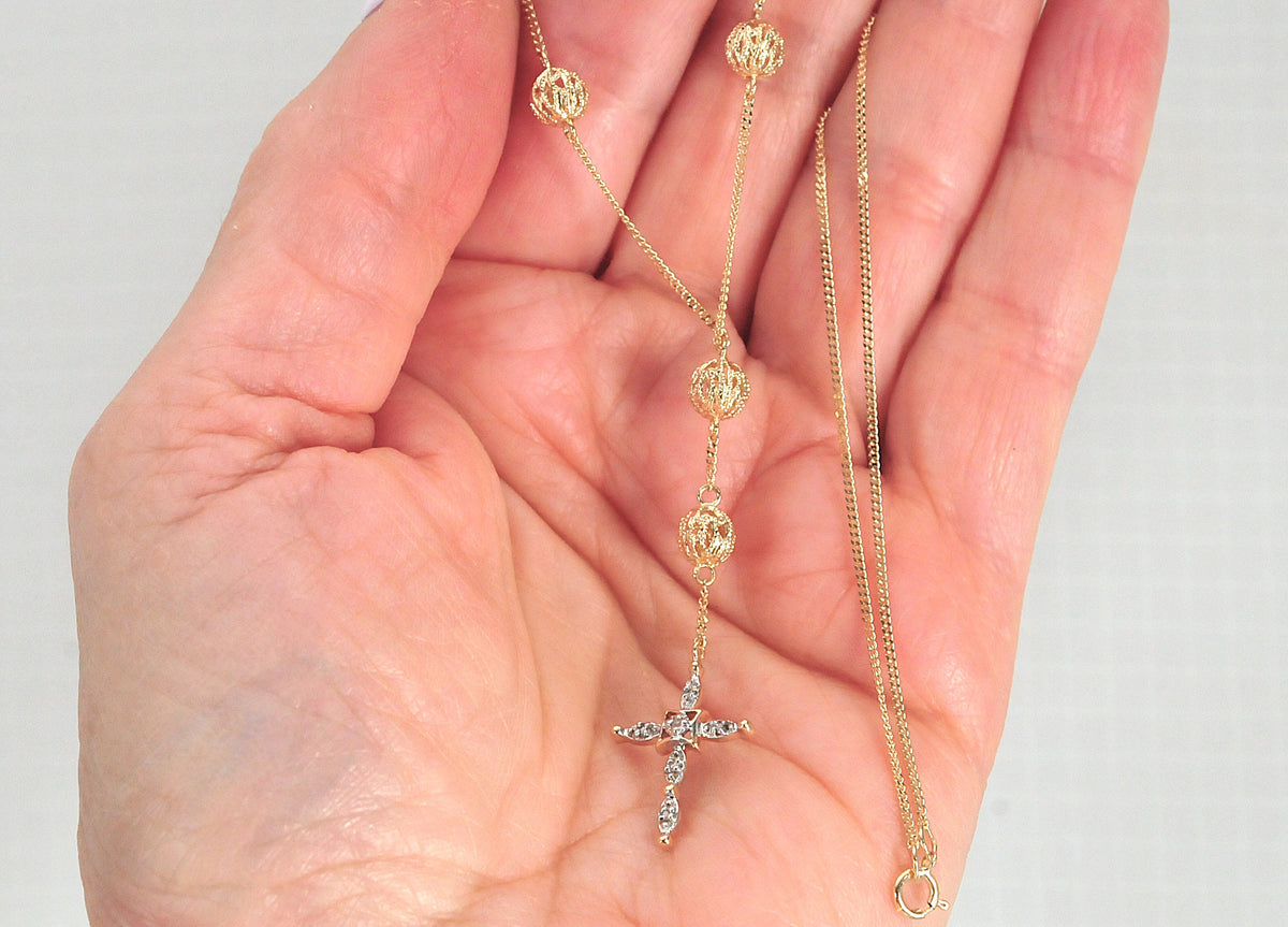 14K Gold Diamond Cross Necklace