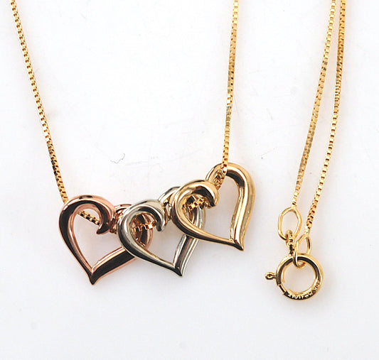 Michael Anthony 10K Gold Tri-Color Slider 3 Heart Necklace