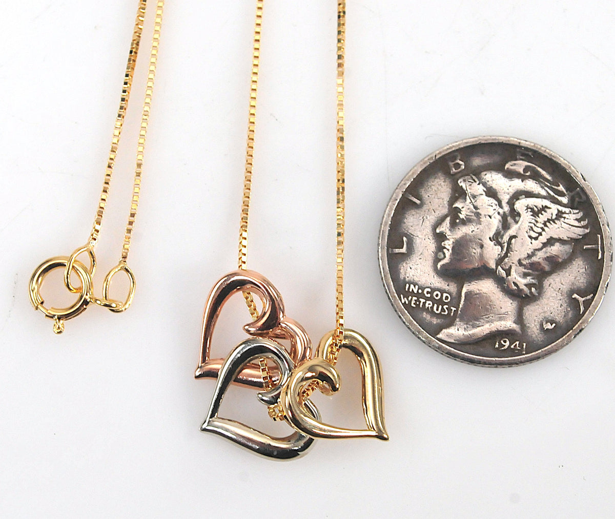 Michael Anthony 10K Gold Tri-Color Slider 3 Heart Necklace