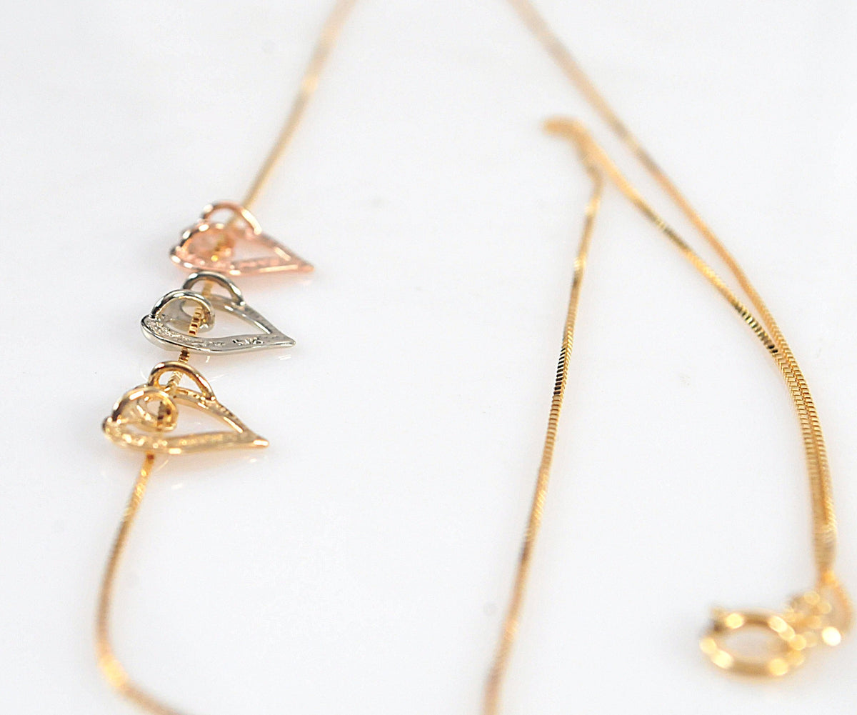 Michael Anthony 10K Gold Tri-Color Slider 3 Heart Necklace