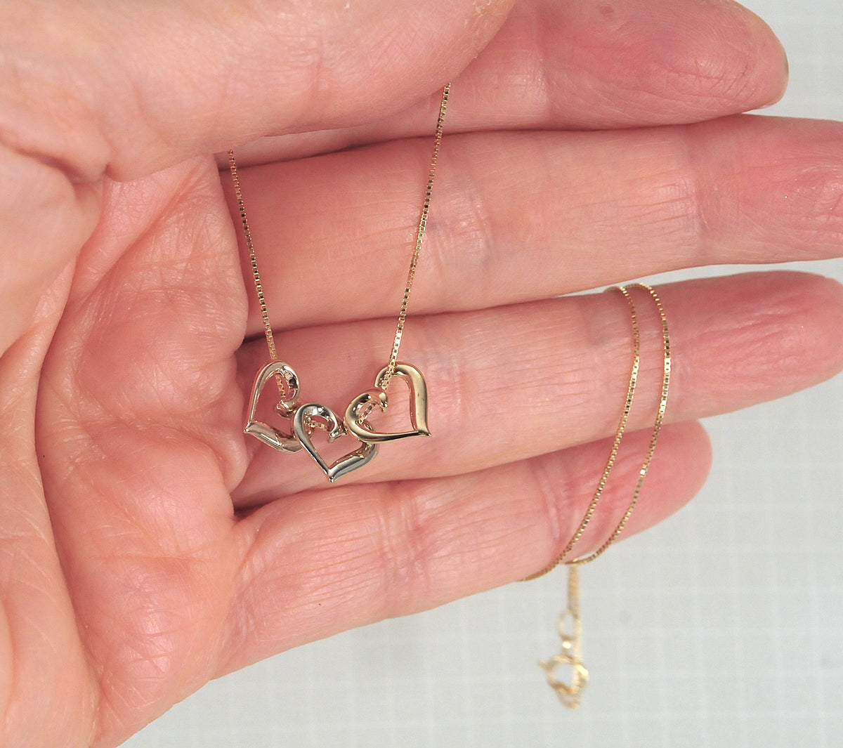 Michael Anthony 10K Gold Tri-Color Slider 3 Heart Necklace