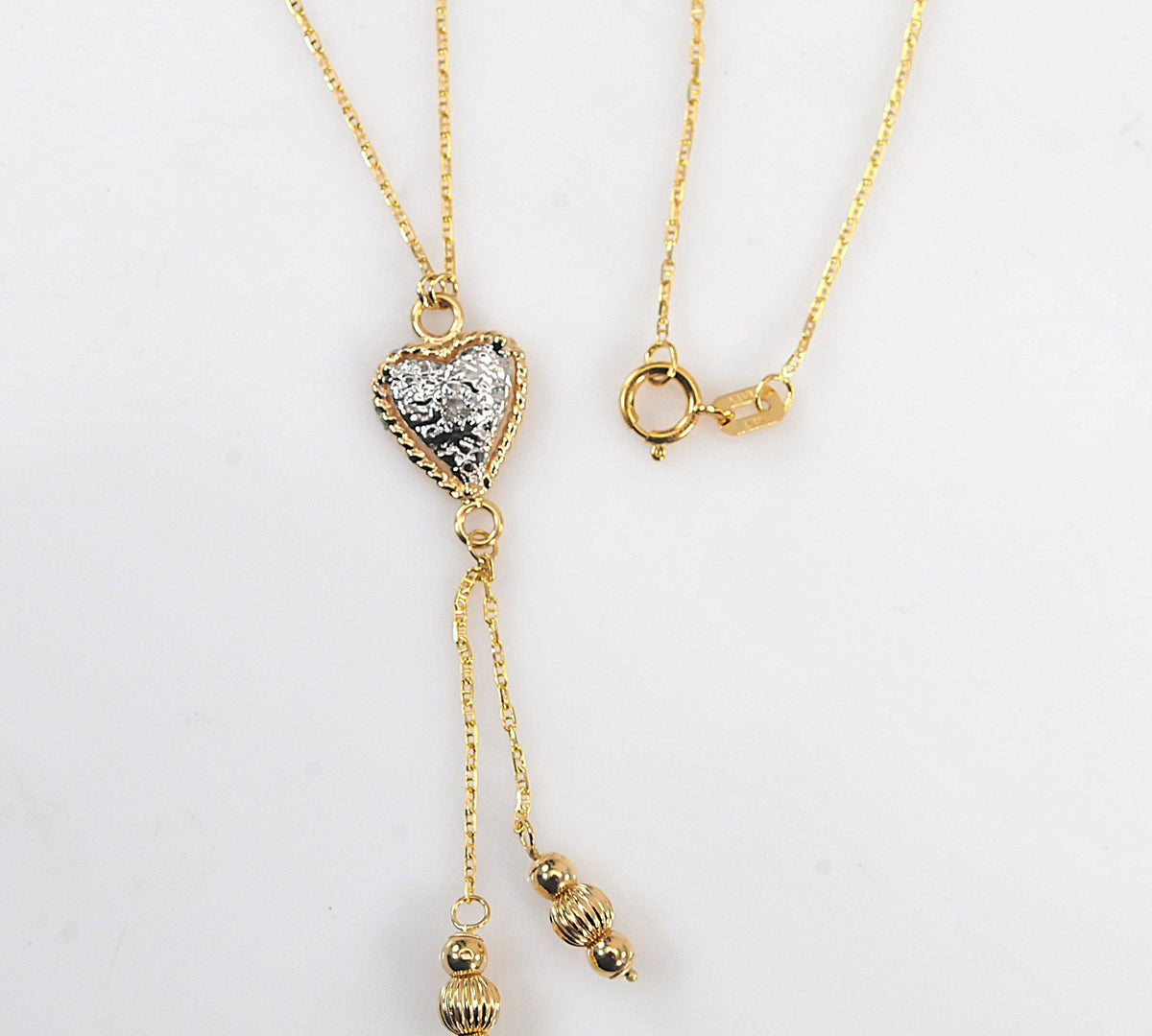 14K Gold Diamond Heart Y Necklace