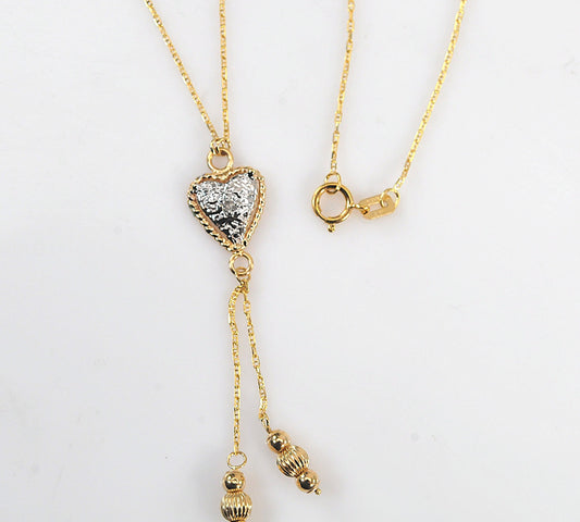 14K Gold Diamond Heart Y Necklace