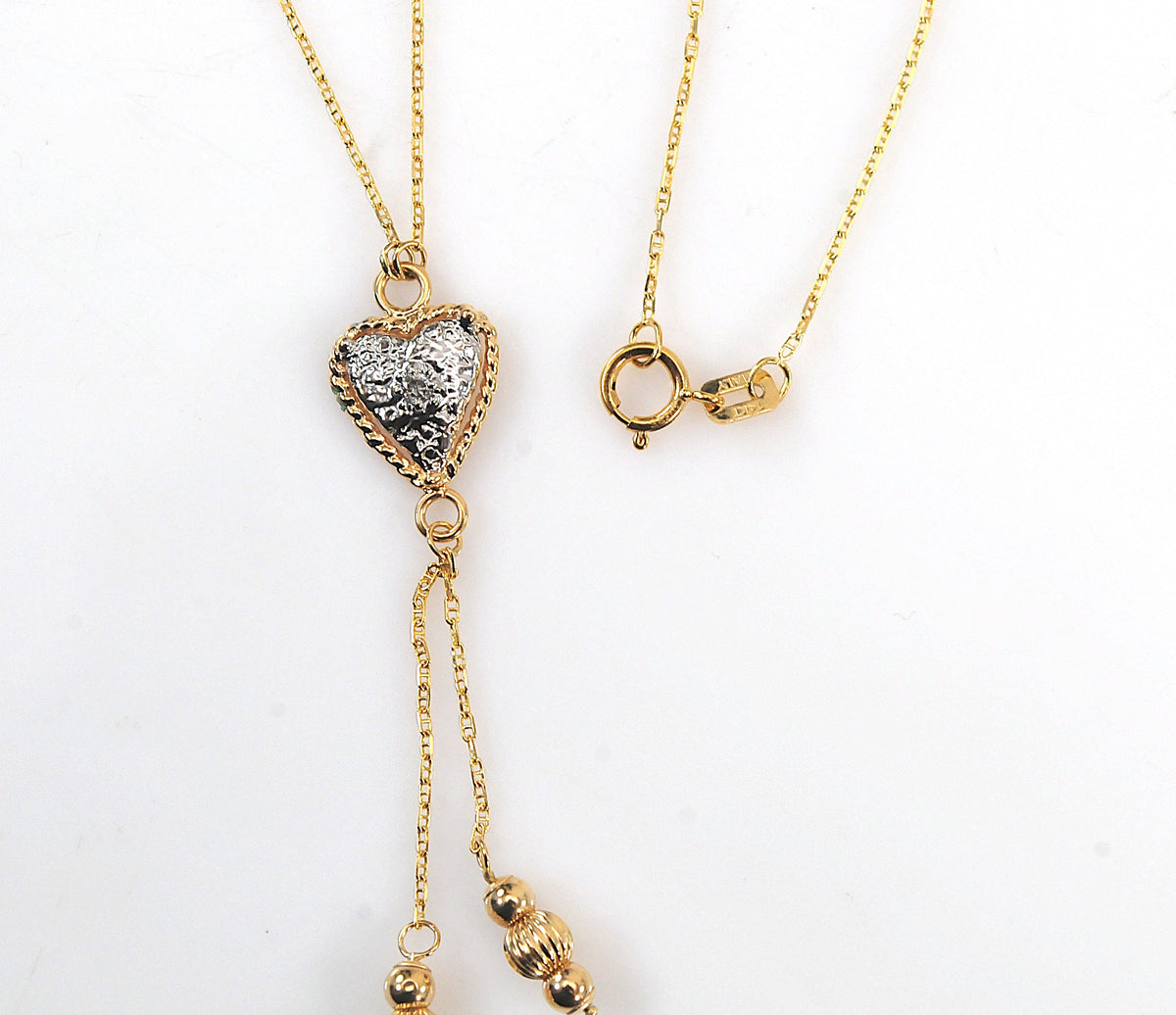 14K Gold Diamond Heart Y Necklace