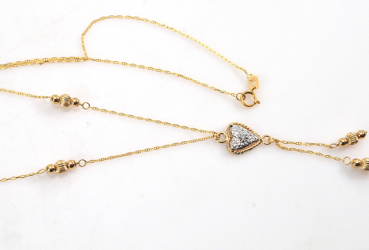14K Gold Diamond Heart Y Necklace