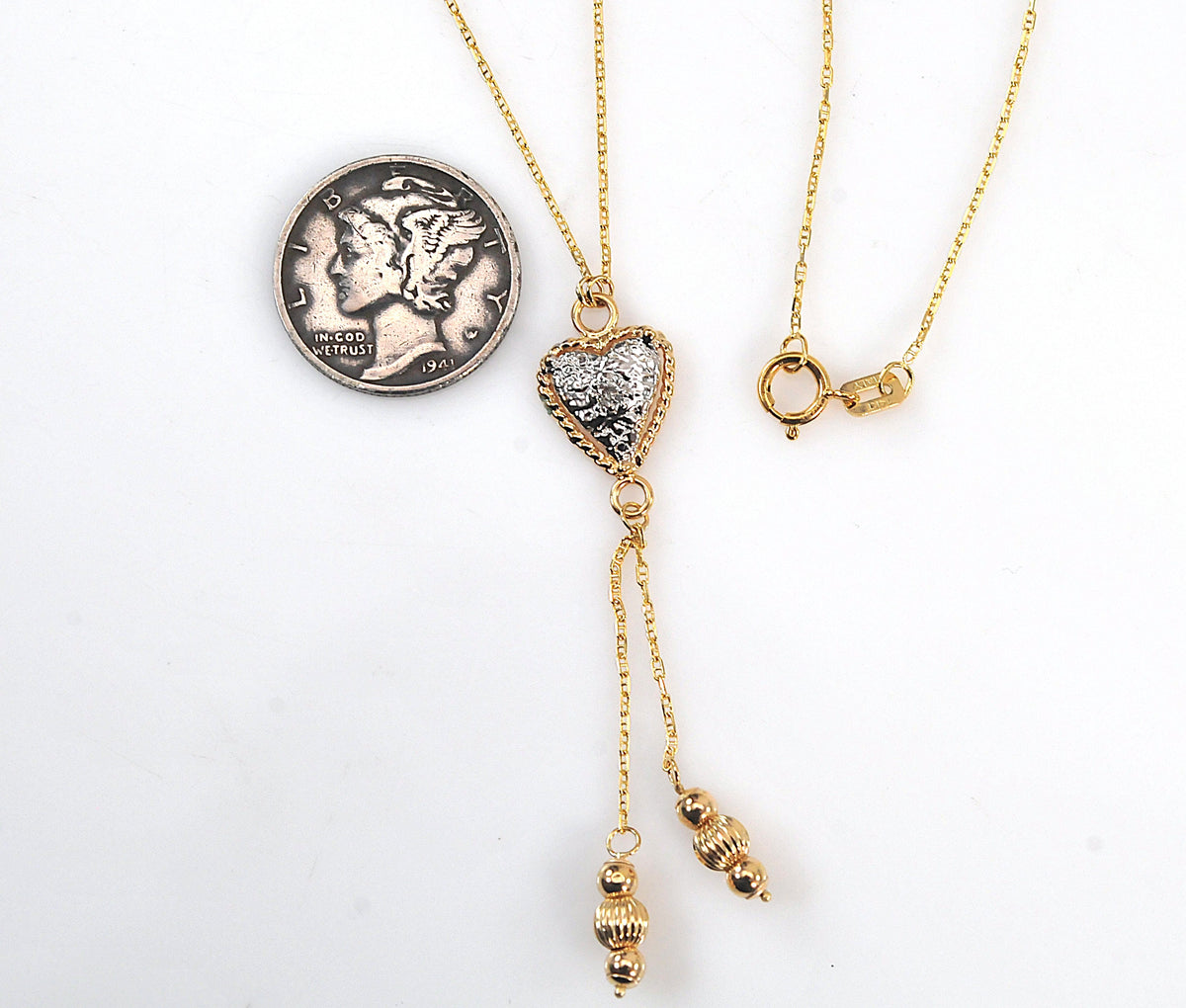 14K Gold Diamond Heart Y Necklace