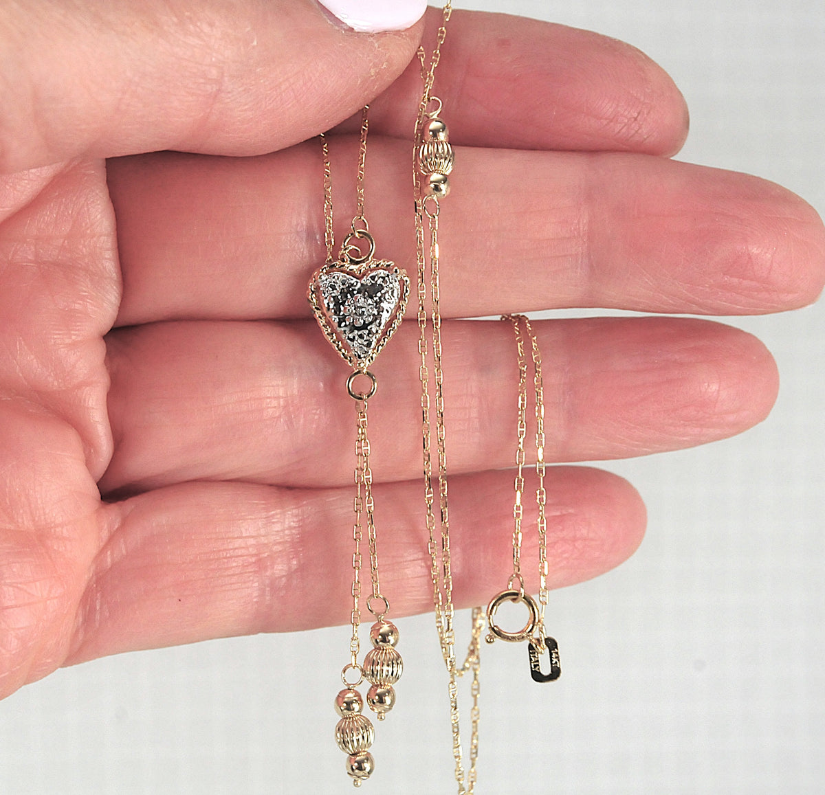 14K Gold Diamond Heart Y Necklace