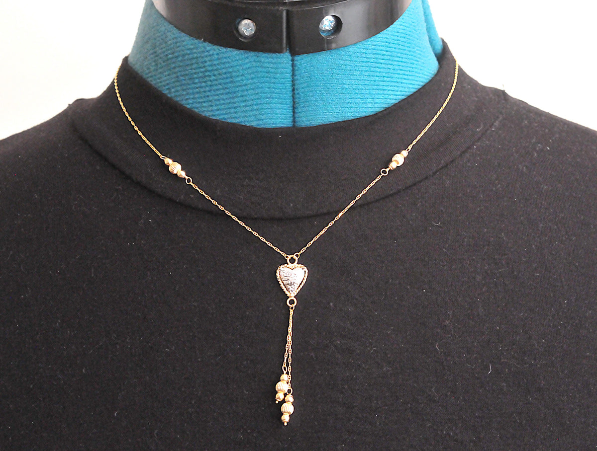 14K Gold Diamond Heart Y Necklace