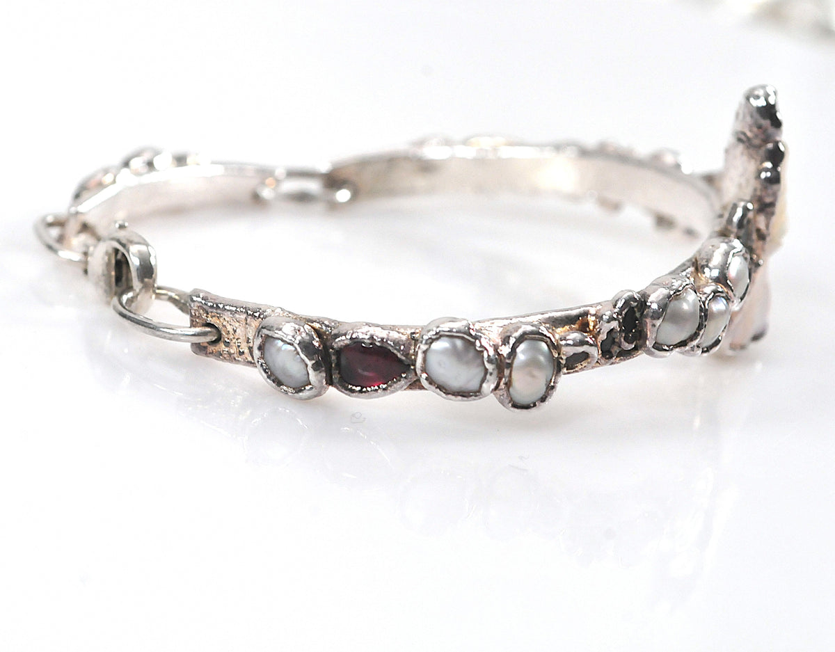 Solid 999 Fine Silver Bracelet, Baroque Pearls, Avant Garde Design