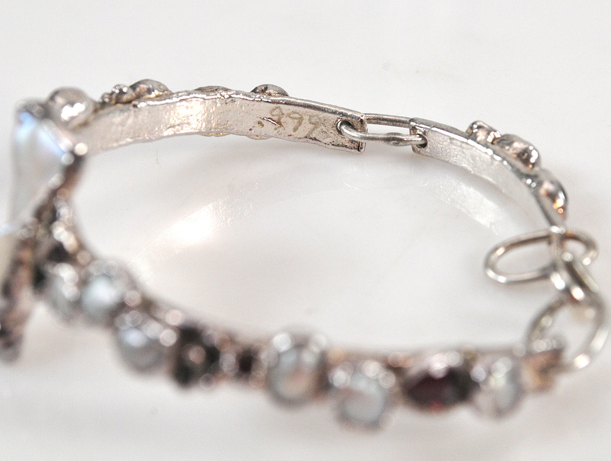 Solid 999 Fine Silver Bracelet, Baroque Pearls, Avant Garde Design