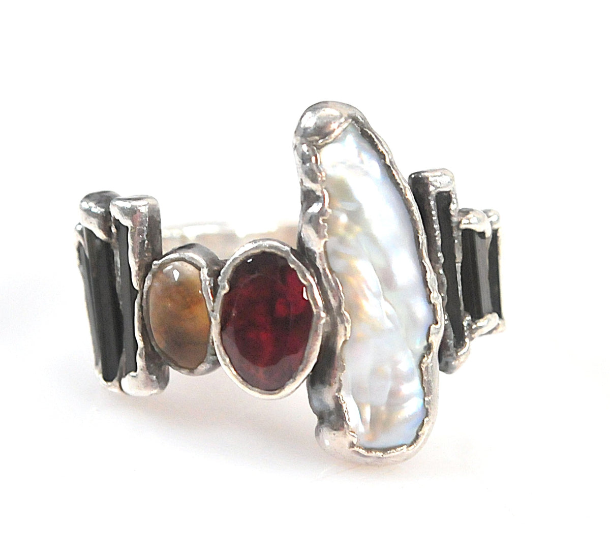 Solid 999 Fine Silver Ring, Baroque Pearls, Avant Garde Ring