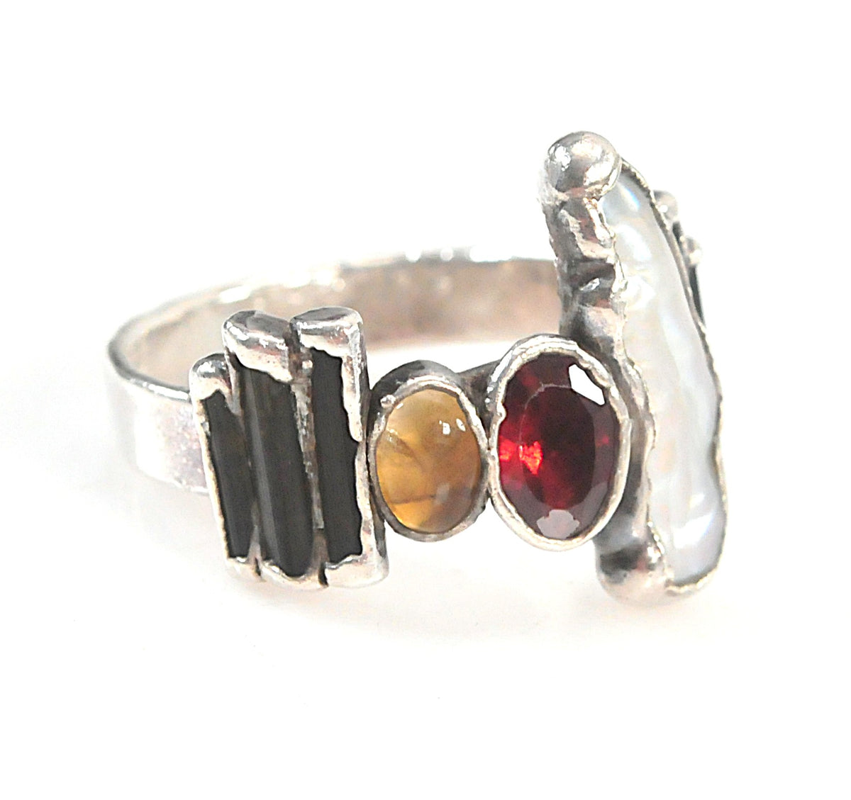 Solid 999 Fine Silver Ring, Baroque Pearls, Avant Garde Ring