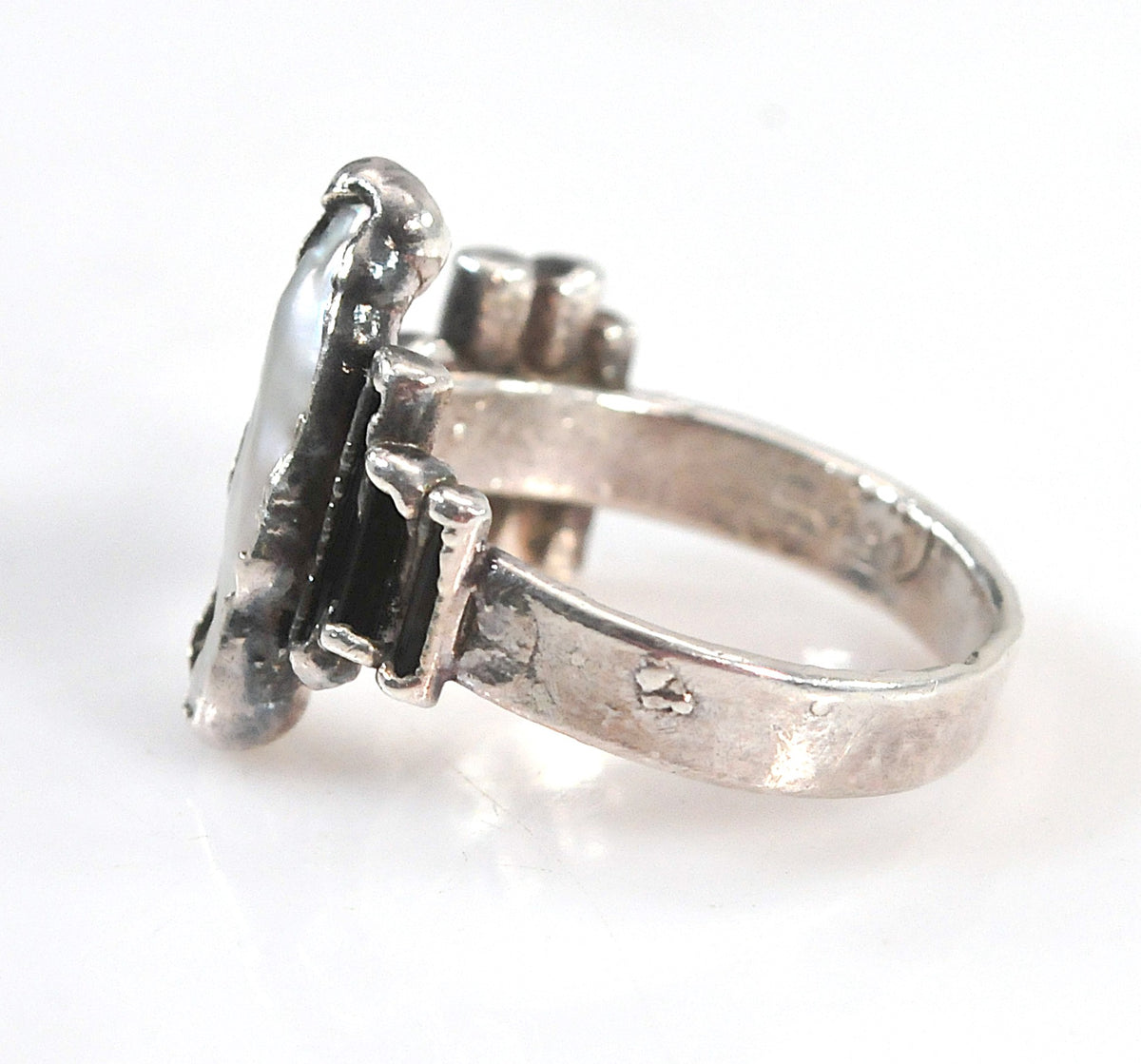 Solid 999 Fine Silver Ring, Baroque Pearls, Avant Garde Ring