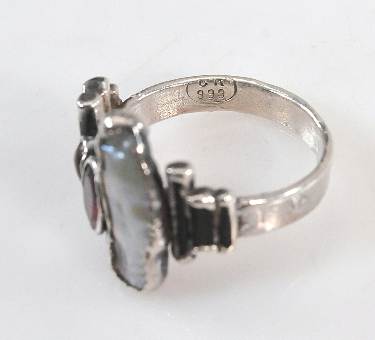 Solid 999 Fine Silver Ring, Baroque Pearls, Avant Garde Ring
