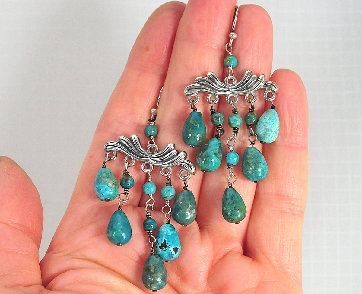 Barse Sterling Silver Turquoise Chandelier Earrings
