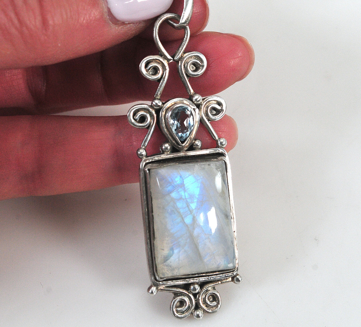 Large Solid Sterling Silver Moonstone Pendant