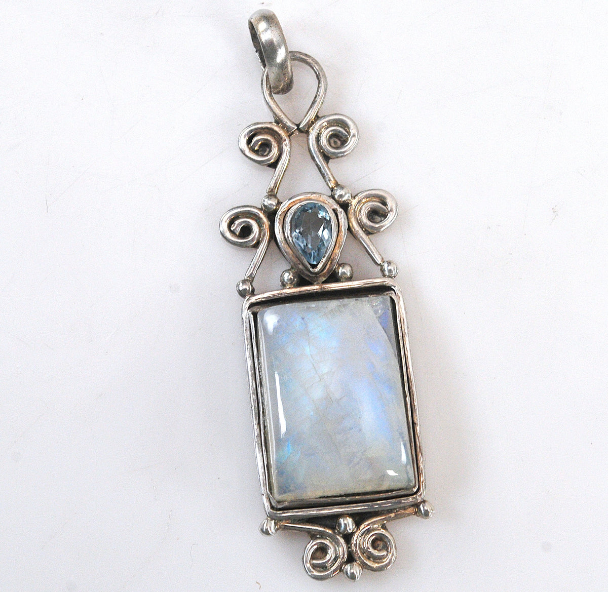 Large Solid Sterling Silver Moonstone Pendant