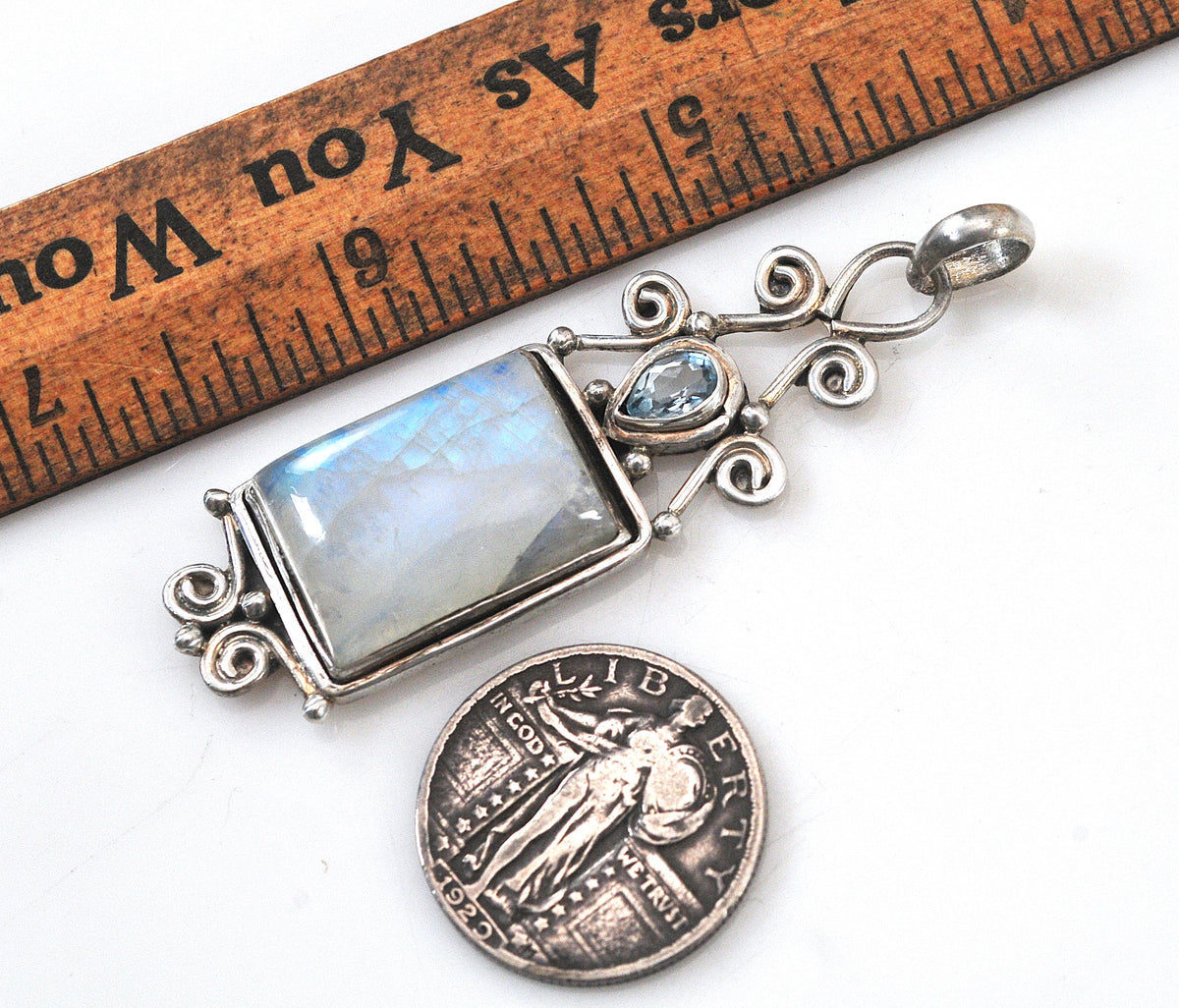 Large Solid Sterling Silver Moonstone Pendant