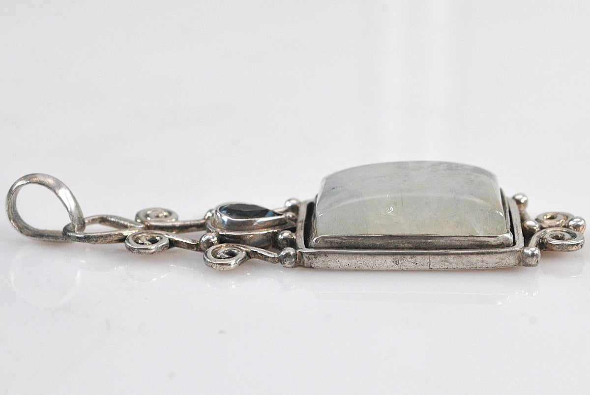 Large Solid Sterling Silver Moonstone Pendant