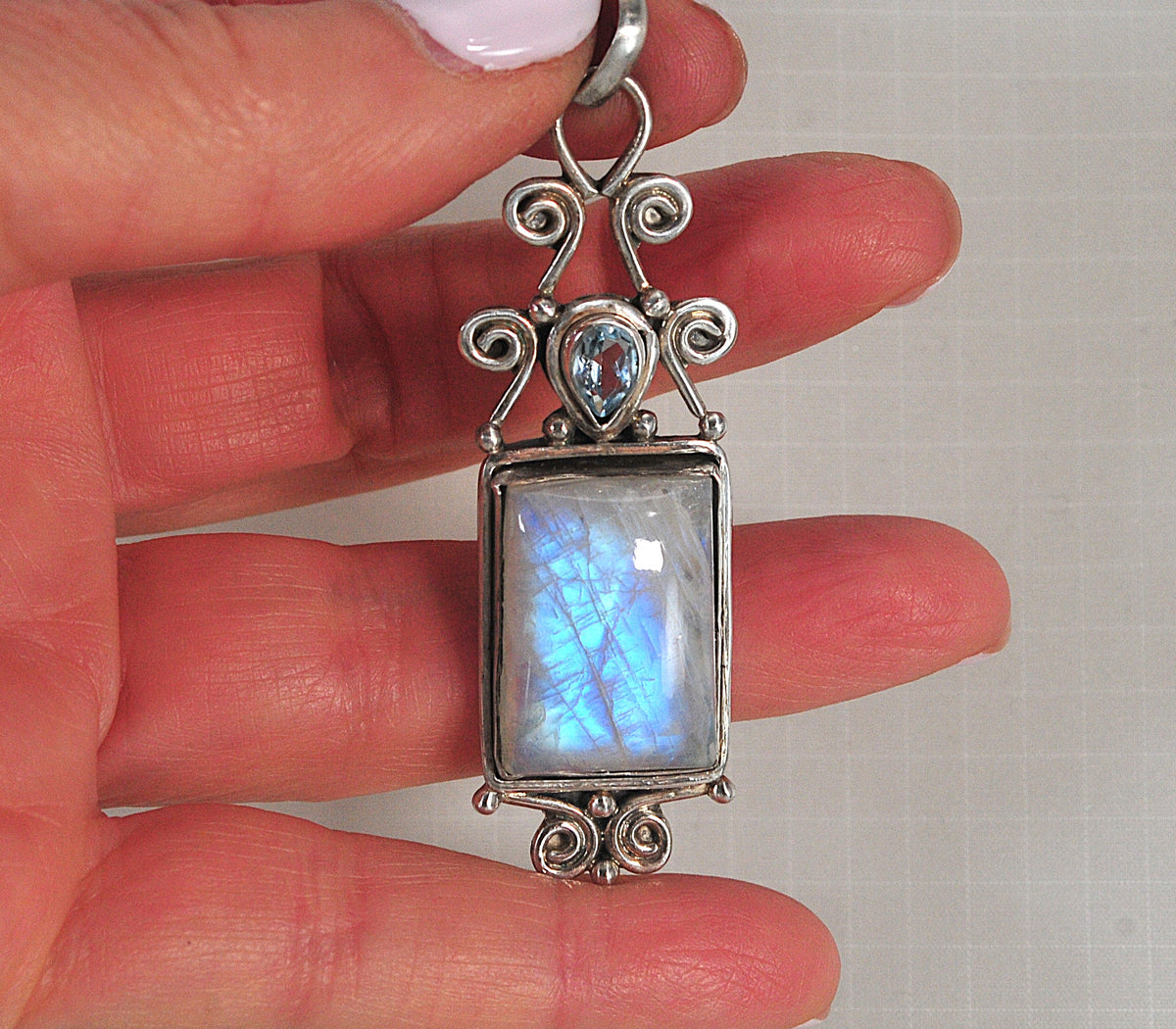 Large Solid Sterling Silver Moonstone Pendant