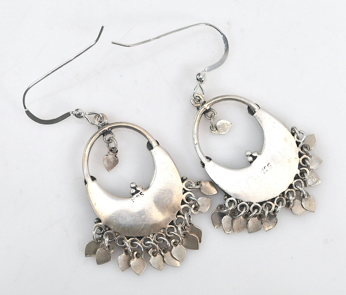 Heart Dangle Chandelier Earrings, 2-Inch, Solid Sterling Silver 925, Black Onyx