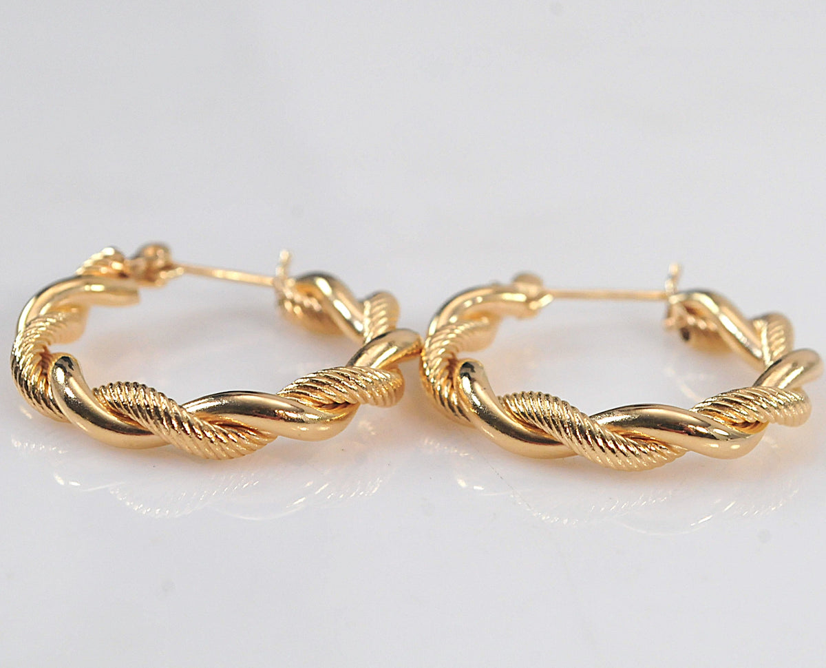 14K Gold Twisted Hoop Earrings