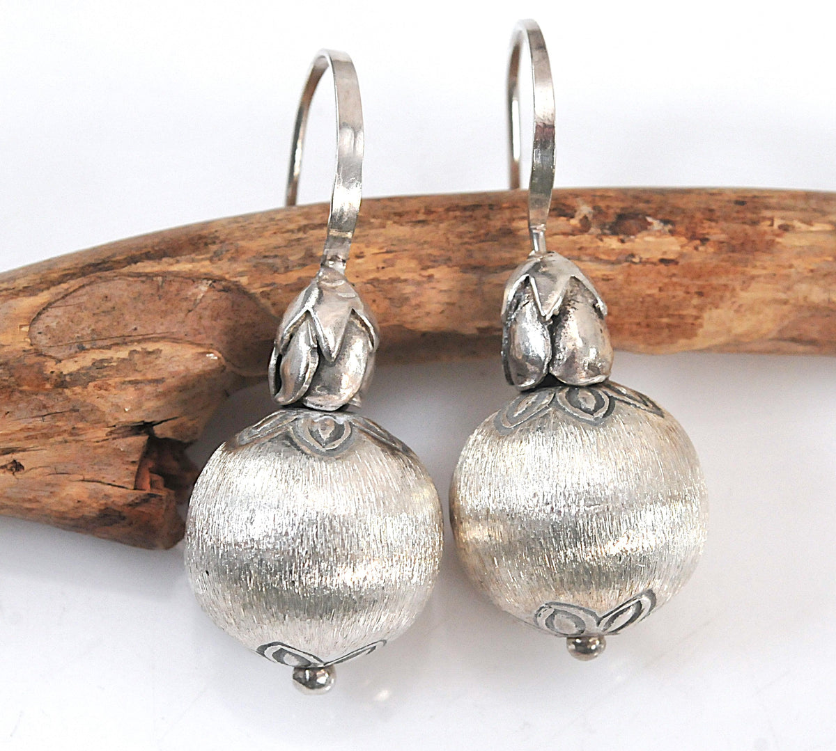 Designer Sterling Silver Satin Ball Earrings