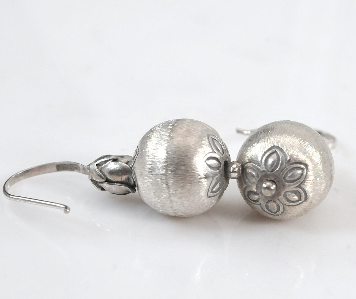Designer Sterling Silver Satin Ball Earrings