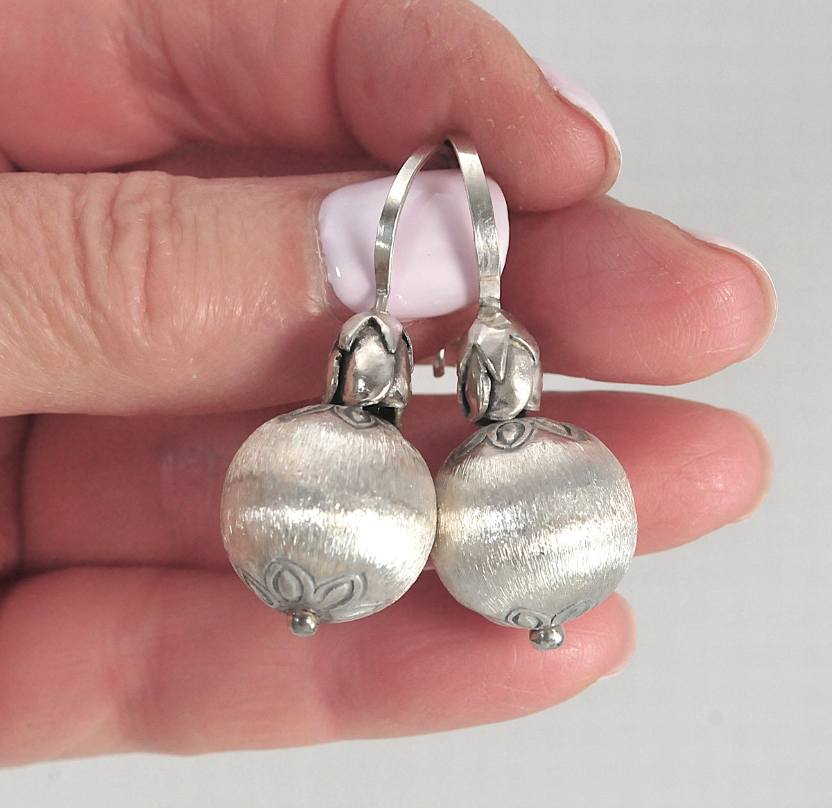 Designer Sterling Silver Satin Ball Earrings