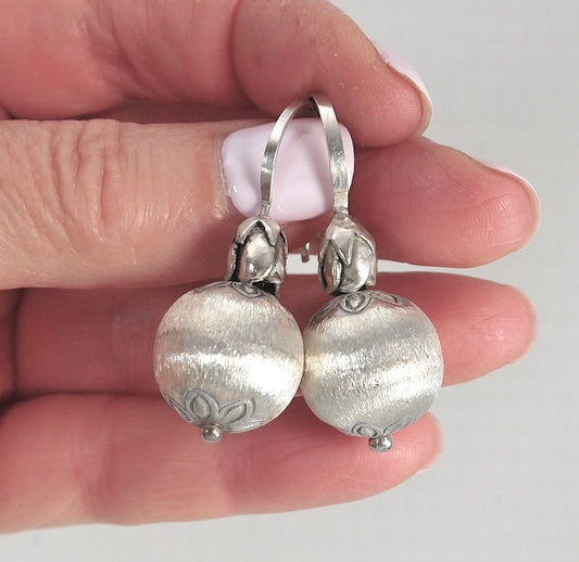 Designer Sterling Silver Satin Ball Earrings