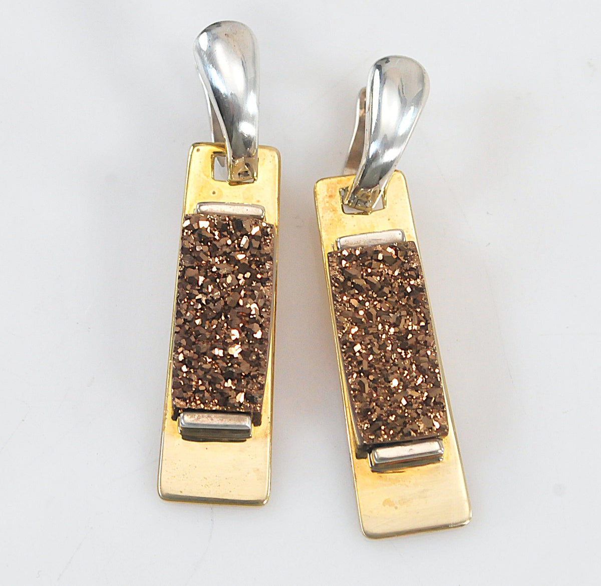 Robert Lee Morris Sterling Silver Brass Modernist Druzy Earrings