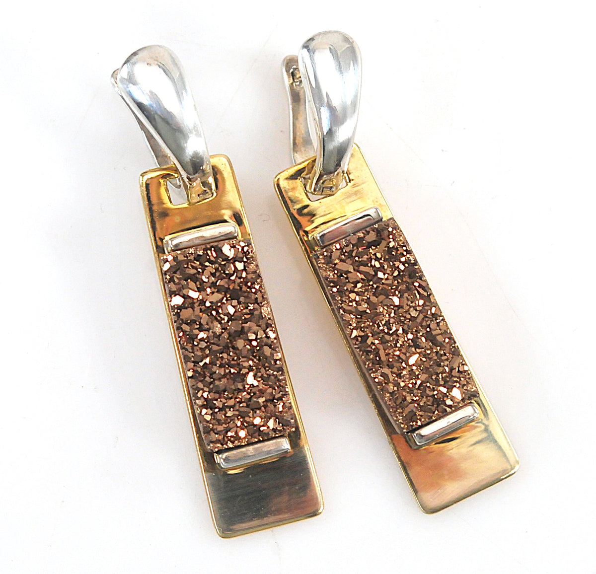 Robert Lee Morris Sterling Silver Brass Modernist Druzy Earrings