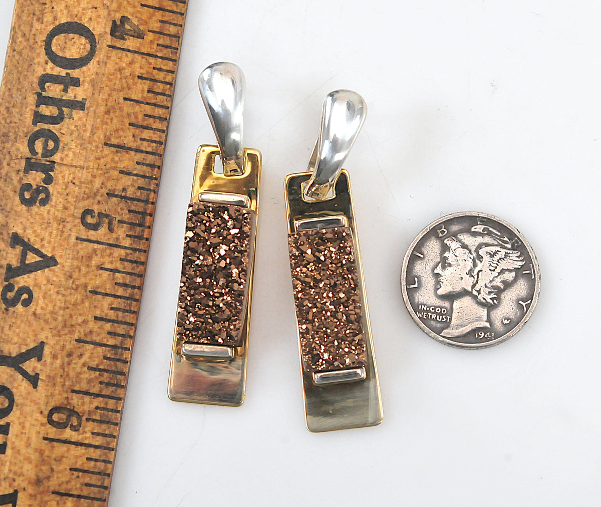 Robert Lee Morris Sterling Silver Brass Modernist Druzy Earrings