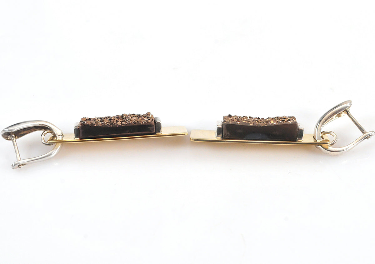 Robert Lee Morris Sterling Silver Brass Modernist Druzy Earrings