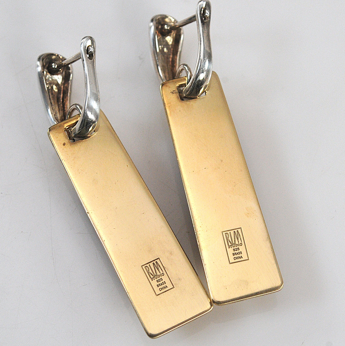 Robert Lee Morris Sterling Silver Brass Modernist Druzy Earrings