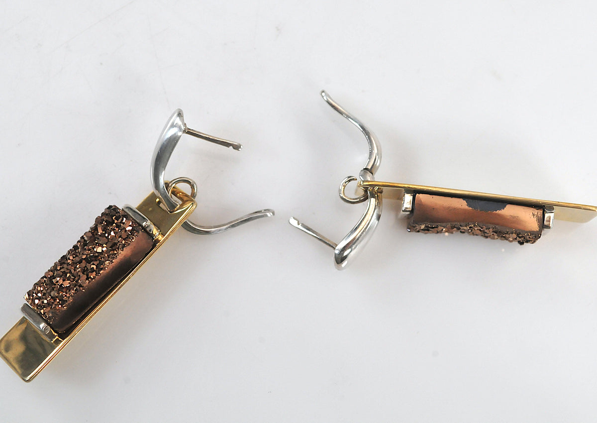 Robert Lee Morris Sterling Silver Brass Modernist Druzy Earrings