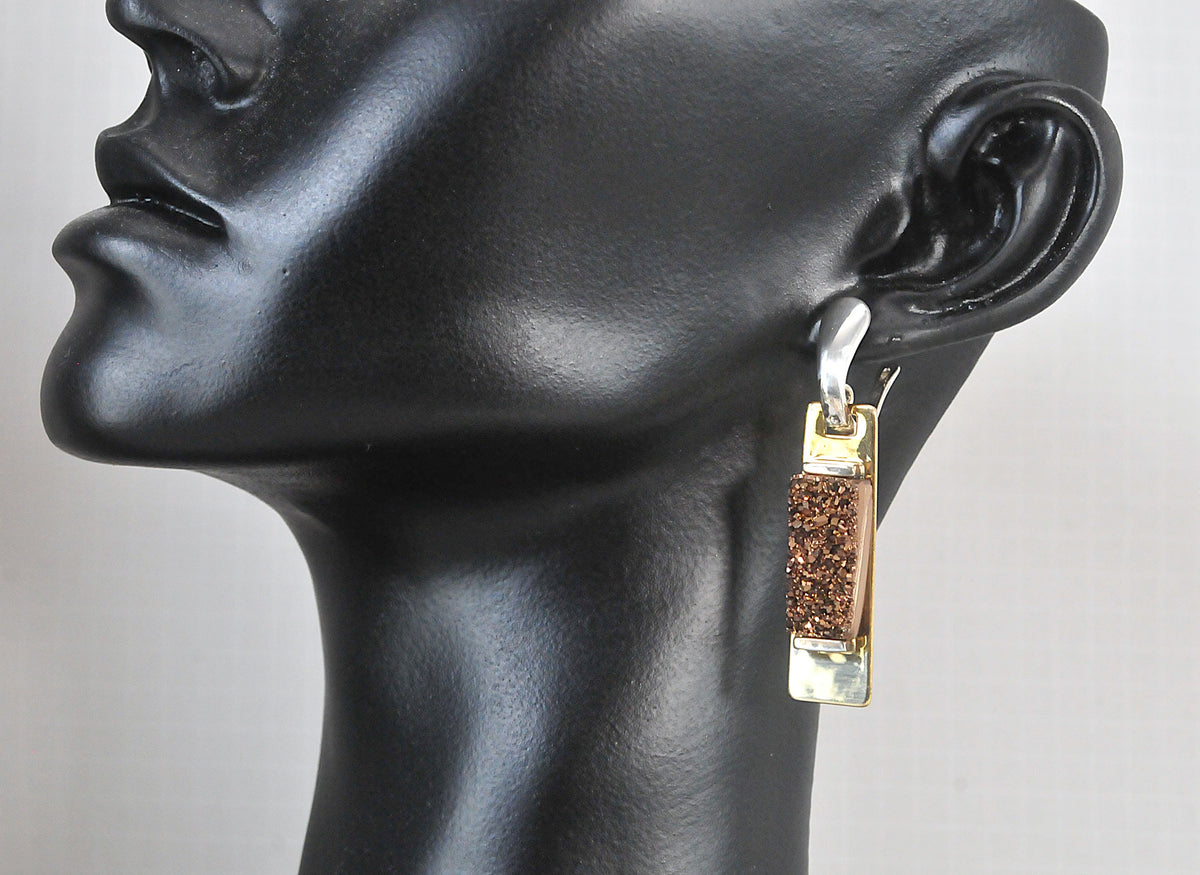Robert Lee Morris Sterling Silver Brass Modernist Druzy Earrings