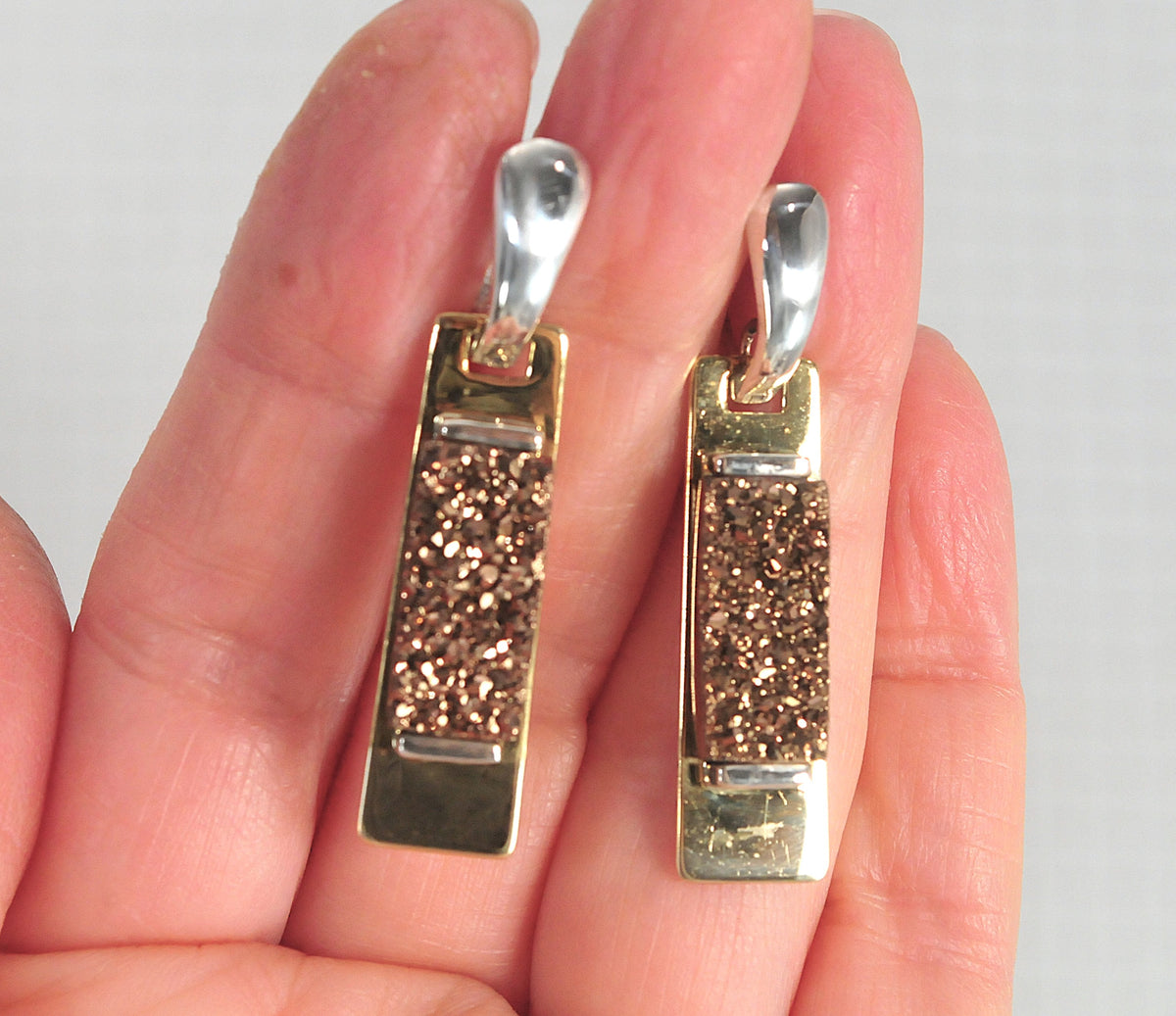 Robert Lee Morris Sterling Silver Brass Modernist Druzy Earrings