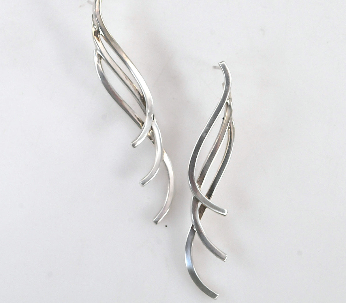 Sterling Silver Signed Modernist Dangle Drop Earrings