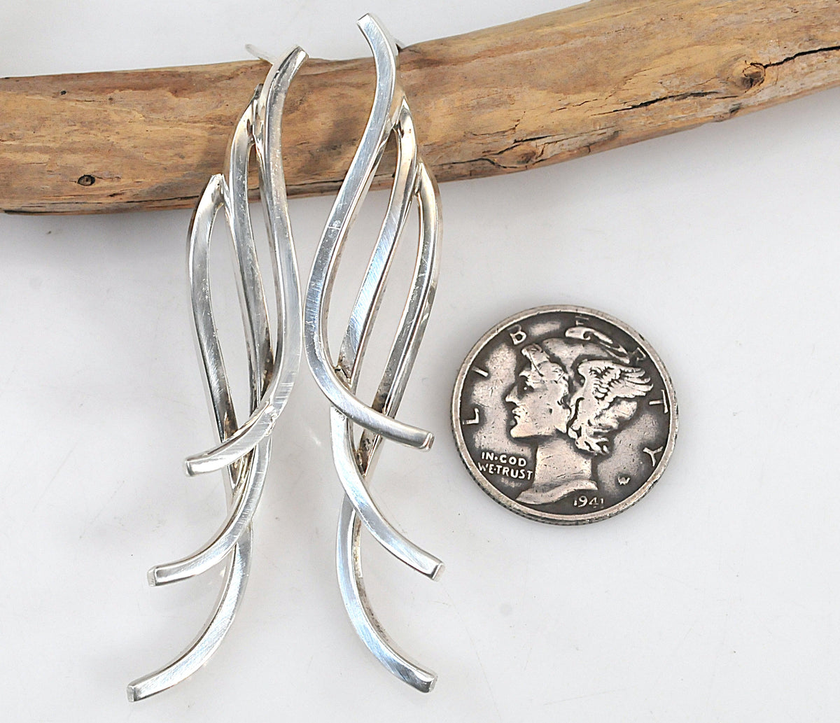 Sterling Silver Signed Modernist Dangle Drop Earrings